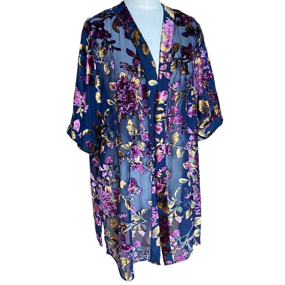 Catherines Velvet Burnout Floral Sheer Kimono Festival Whimsigoth Boho-0X/1X